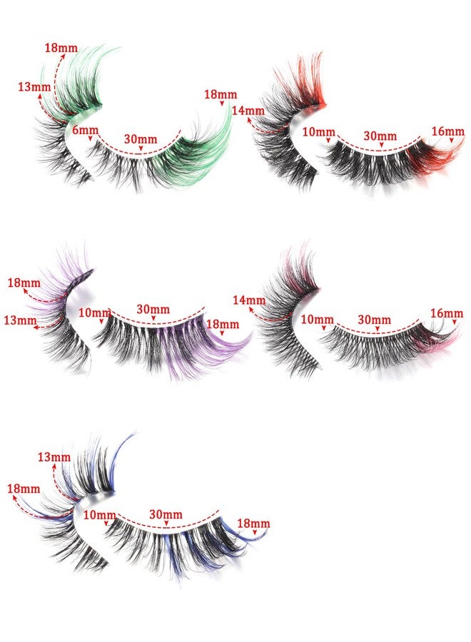 outopen 5 Pairs Lashes with Color on End Colored False Eyelashes Long Colored Lashes Halloween Cosplay Colorful Lashes Extensions Clear Band Color Lash 3d Thick Volume Wispy Colored Lash Clusters - Image 2