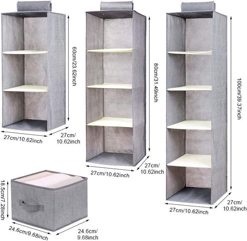 klarako Hanging Shelves Organizer, 3Tier Hanging Wardrobe Organiser Cotton Linen Wardrobe Closet Organizers Suitable for Closet Nappies Baby Items - Image 1