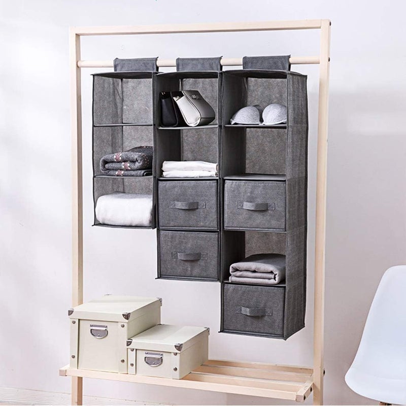klarako Hanging Shelves Organizer, 3Tier Hanging Wardrobe Organiser Cotton Linen Wardrobe Closet Organizers Suitable for Closet Nappies Baby Items - Image 2