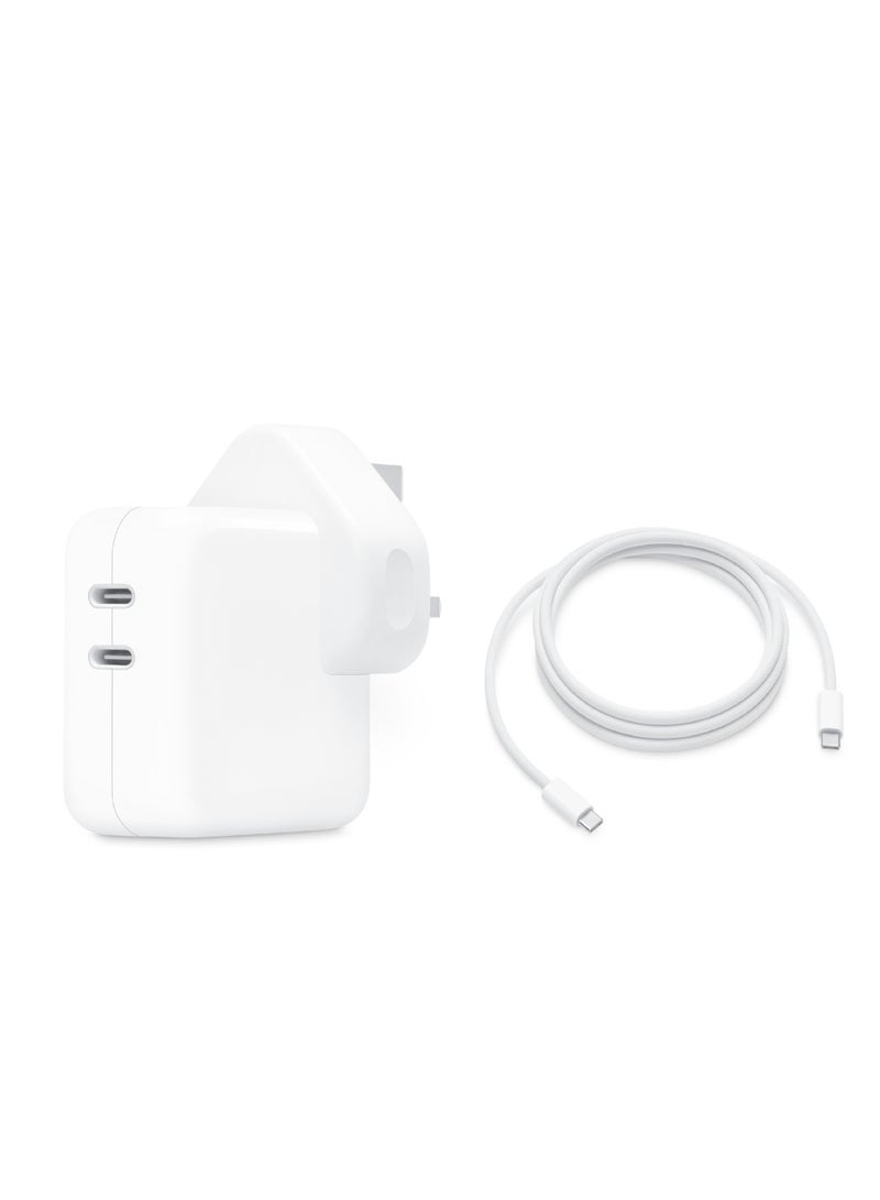 Apple 35W Dual USB‑C Power Adapter with 240W Type‑C to Type‑C Fast Charging Cable (2 m) – Original Fast Charger Set for iPhone, iPad & MacBook – White - Image 1