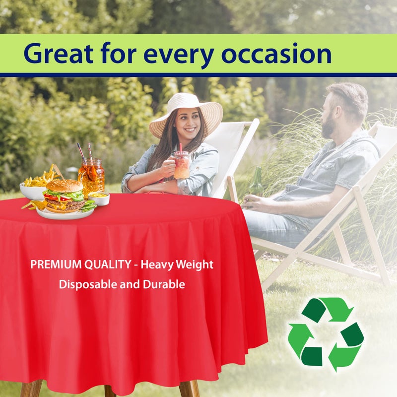 Party Dimensions Red Disposable Plastic Tablecloth for Round Tables (12 Pack) 84 inches Table Cloths for Parties, Events & Weddings, Indoors & Outdoors, Plastic Table Cover - Image 4