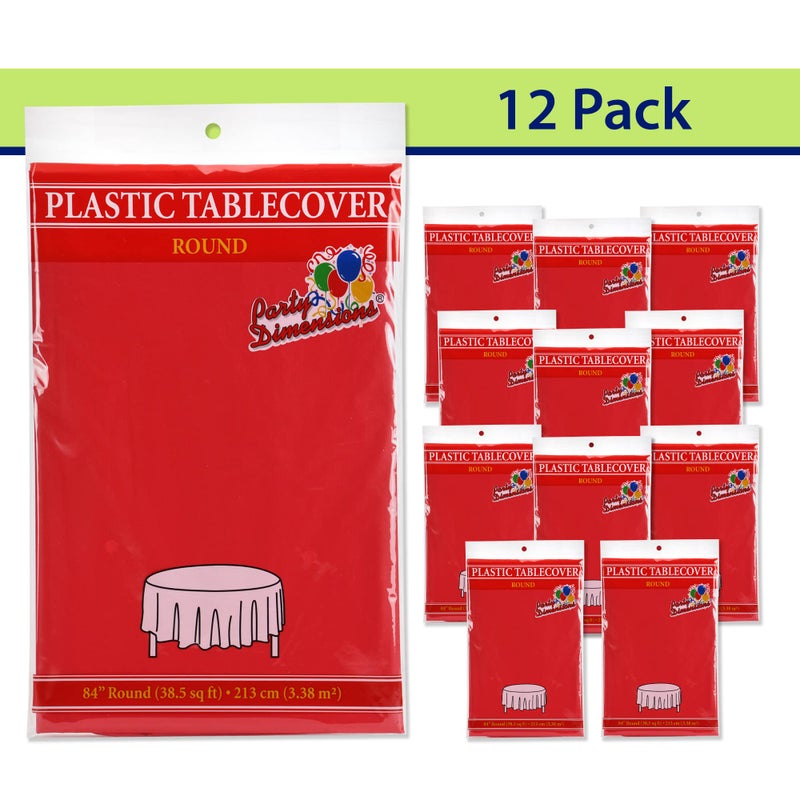 Party Dimensions Red Disposable Plastic Tablecloth for Round Tables (12 Pack) 84 inches Table Cloths for Parties, Events & Weddings, Indoors & Outdoors, Plastic Table Cover - Image 3