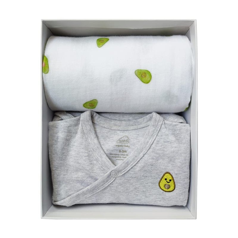 Masilo Baby Bodysuit & Swaddle Gift Set for Infants/Baby Shower Gifting/Silky Soft Bamboo Swaddle Blanket & 100% Organic Long Sleeve Kimono Bodysuit / 3-6 Months/Avocado/Baby Essentials 2 pcs - Image 2