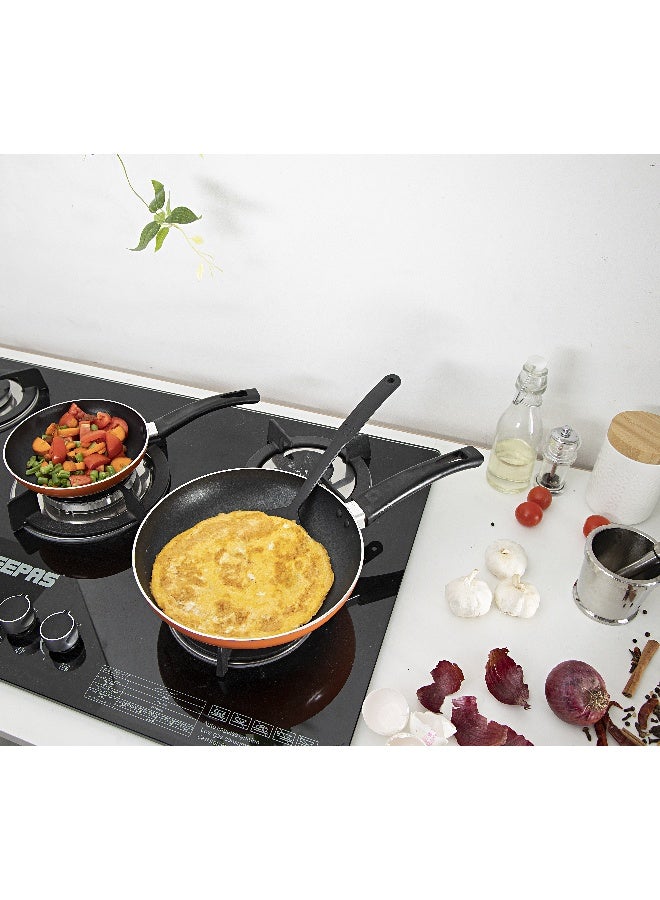 Royalford RF7802OR 3Pcs Aluminium Fry Pan  24 & 18 Cm with Slotted Turner - Non-Stick Fry Pan | Ergonomic Handle | Dishwasher Safe, Evenly Heating 2 Layer, Induction Base | Ideal for Frying Sauting Stir-Frying Multicolor - Image 3