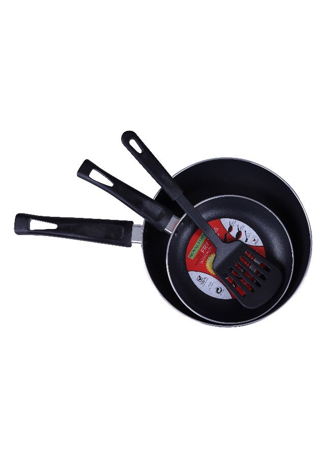 Royalford RF7802OR 3Pcs Aluminium Fry Pan  24 & 18 Cm with Slotted Turner - Non-Stick Fry Pan | Ergonomic Handle | Dishwasher Safe, Evenly Heating 2 Layer, Induction Base | Ideal for Frying Sauting Stir-Frying Multicolor - Image 2