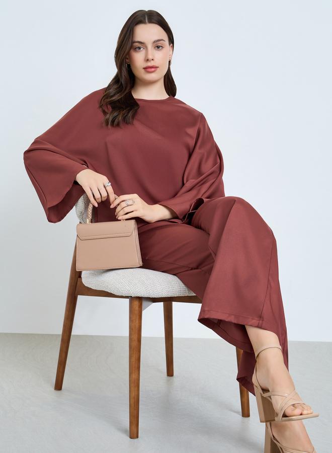 ستايلي طقم منسق من بلوزة كاجوال بأكمام طويلة وبنطال - Image 1