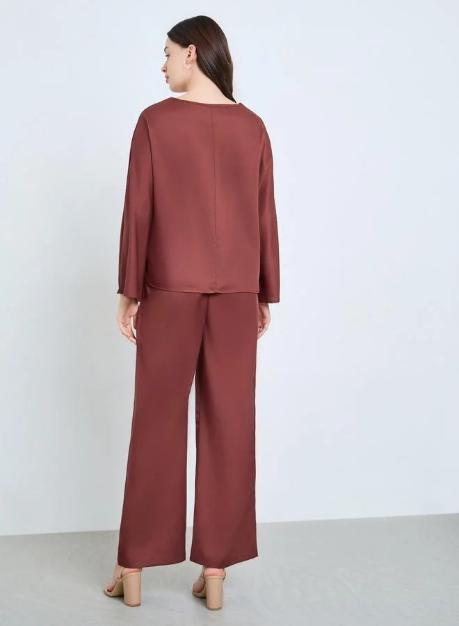 Styli Women Casual Long Sleeve Top and Pants Co-Ords