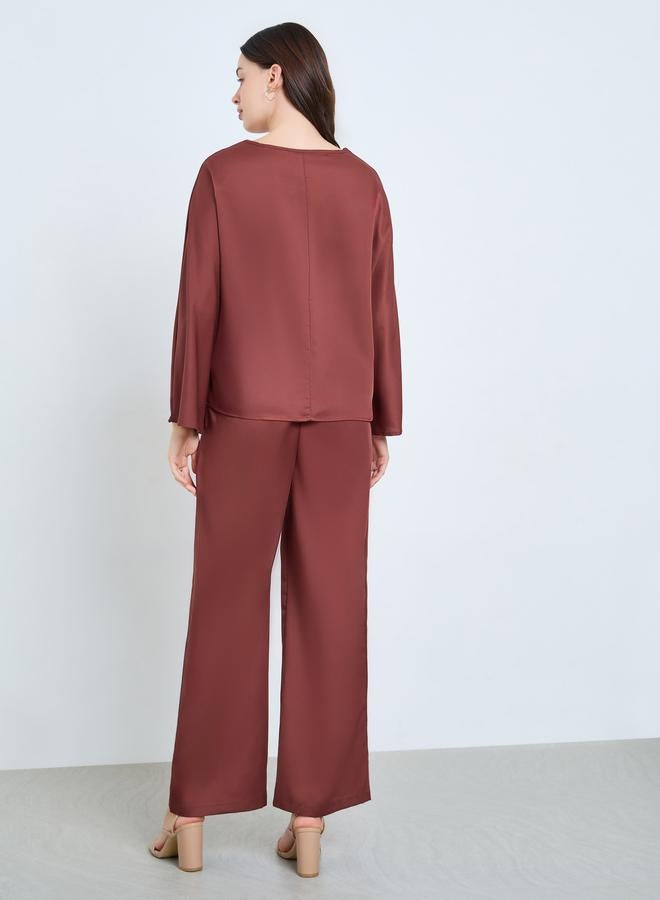 ستايلي طقم منسق من بلوزة كاجوال بأكمام طويلة وبنطال - Image 5