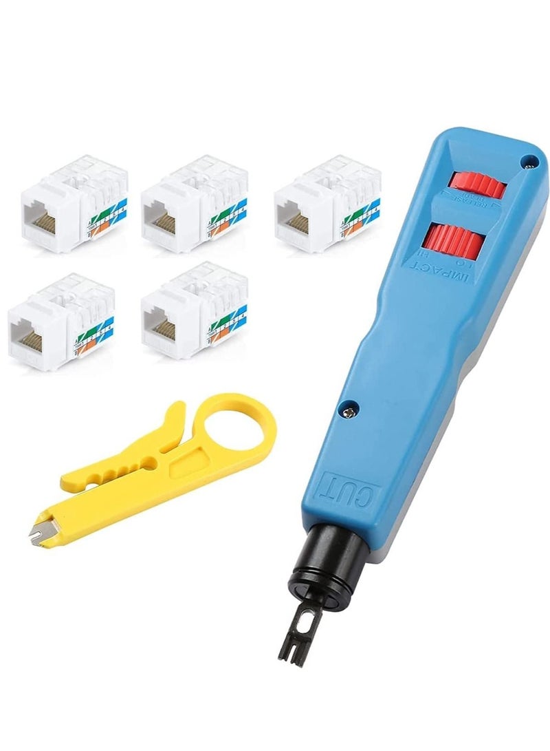 DKURVE أداة الضغط لأسفل من DKURVE® مع 5 قطع من مقبس Keystone RJ45 Cat6، وأداة تجريد الأسلاك الصغيرة - Image 1