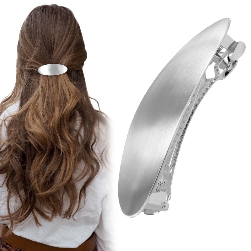 CustomyLife 3inch Oval Hair Barrette Vintage Metal Large Hair Clip Silver French Wedding Prom Formal Hair Accessories for Women Girls Long Thick Hair - Image 1