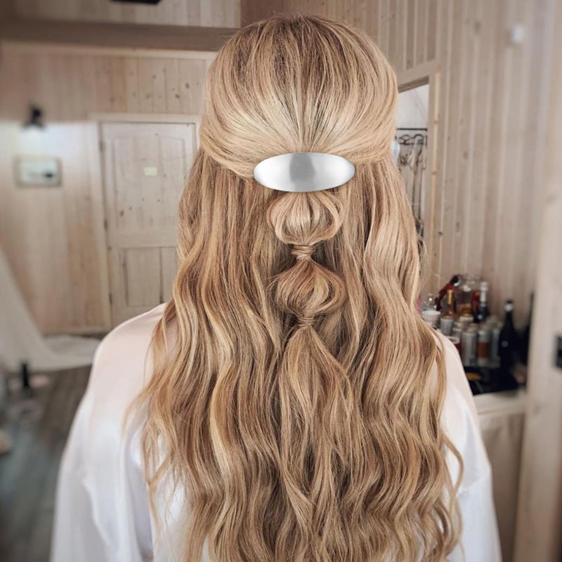 CustomyLife 3inch Oval Hair Barrette Vintage Metal Large Hair Clip Silver French Wedding Prom Formal Hair Accessories for Women Girls Long Thick Hair - Image 4