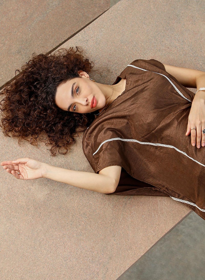  قصة Women's Chocolate Brown Asymmetrical Cinch Kurta Set  - Image 1