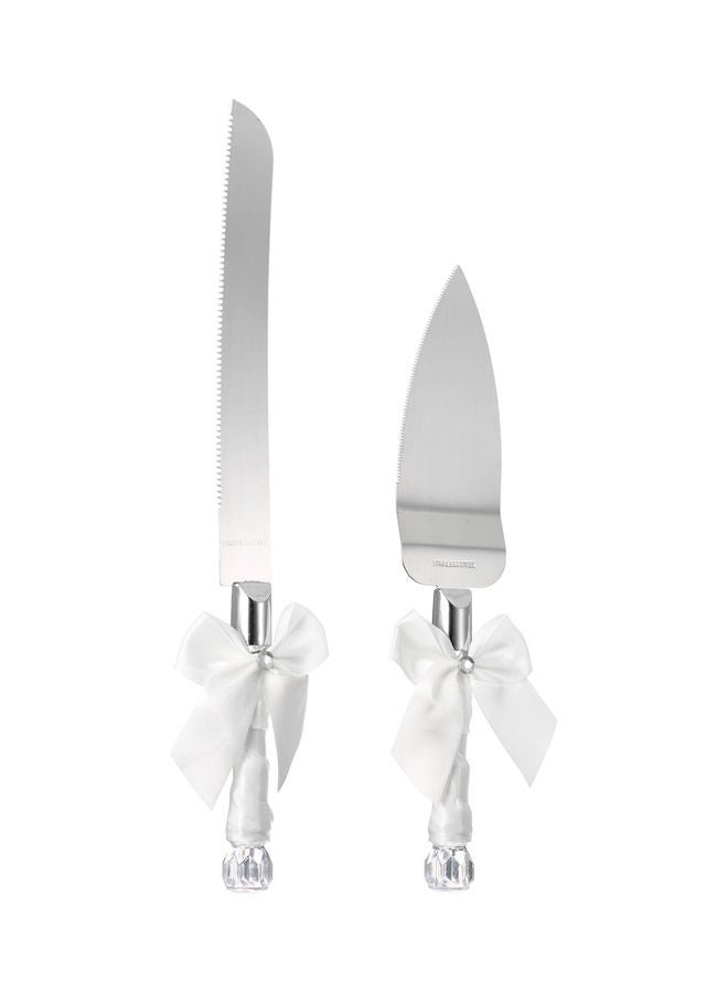 Loquat Stainless Steel Wedding Cake Knife Set Silver 34x3.5x10cm - Image 1