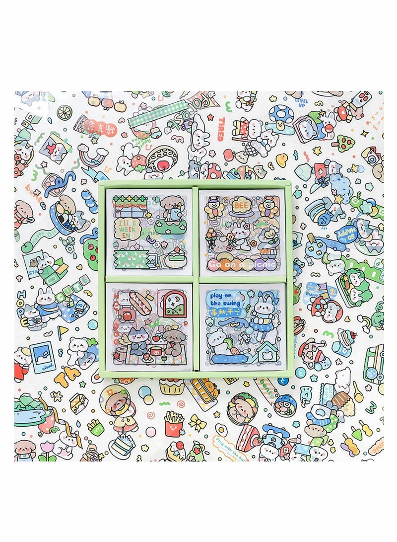 NIBEMINENT Cartoon Animals Picnic Scrapbook Stickers Set, 100 Sheets PVC Cute Rabbits Dog Forest Travel Theme for DIY Decoration, Scrapbook, Laptop, Dairy Bullet Journals - Image 1