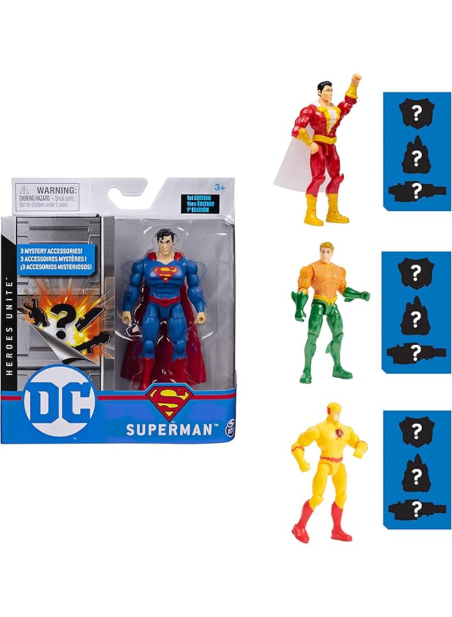 دي سي كوميكس مجسم شخصية سوبر مان مقاس 10 سم مع 3 ملحقات غامضة للمغامرة، 4 أشكال مختلفة وسيتم اختيارها عشوائيًا - Image 1