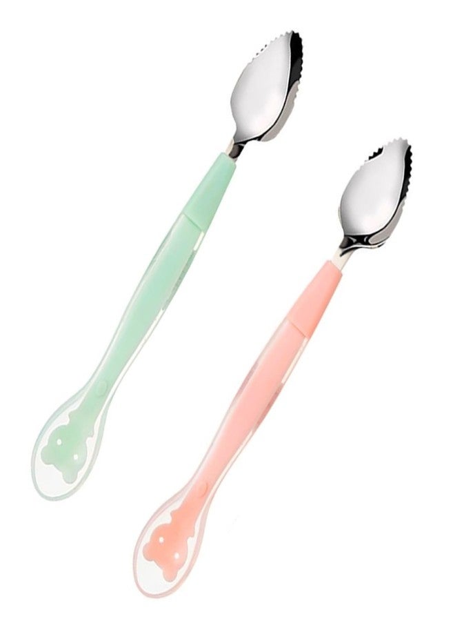 Ilsha® Baby Fruit Spoon 2 in 1 Double Head Multi-Use BPA Free 304 SUS Stainless Steel Fruit Spoon for Toddler (Multicolour) (2) - Image 1