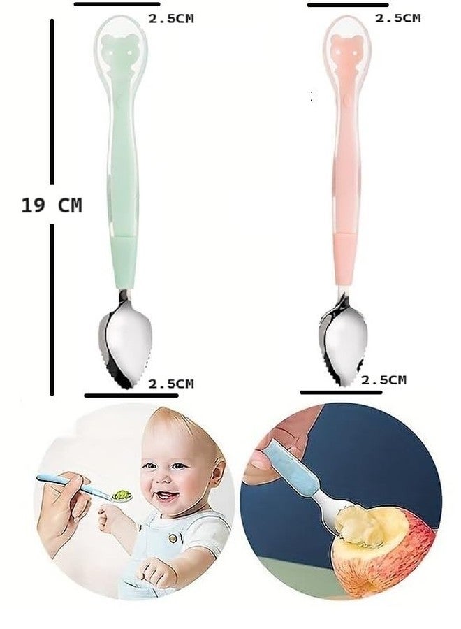 Ilsha® Baby Fruit Spoon 2 in 1 Double Head Multi-Use BPA Free 304 SUS Stainless Steel Fruit Spoon for Toddler (Multicolour) (2) - Image 2