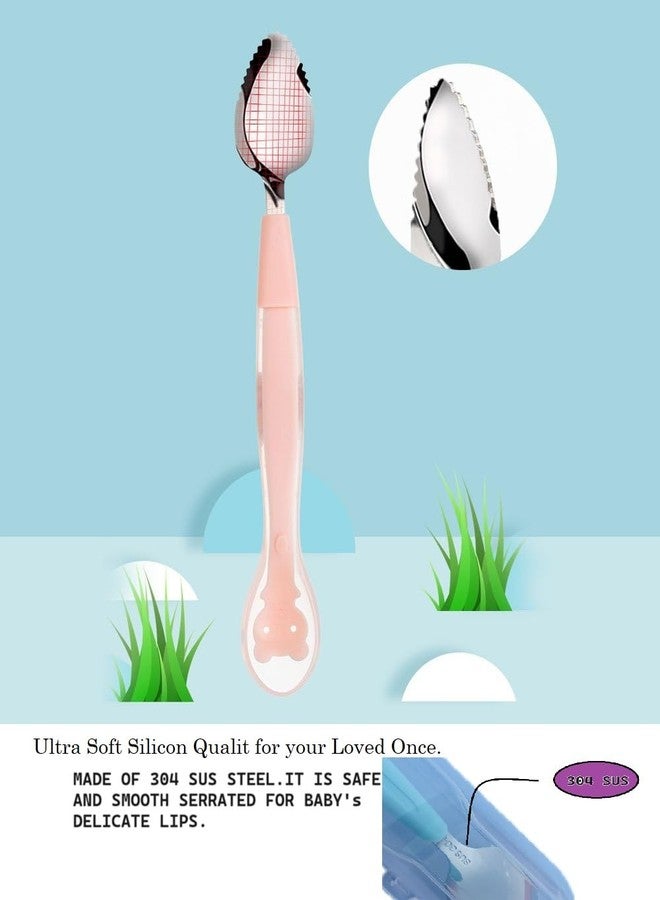 Ilsha® Baby Fruit Spoon 2 in 1 Double Head Multi-Use BPA Free 304 SUS Stainless Steel Fruit Spoon for Toddler (Multicolour) (2) - Image 3