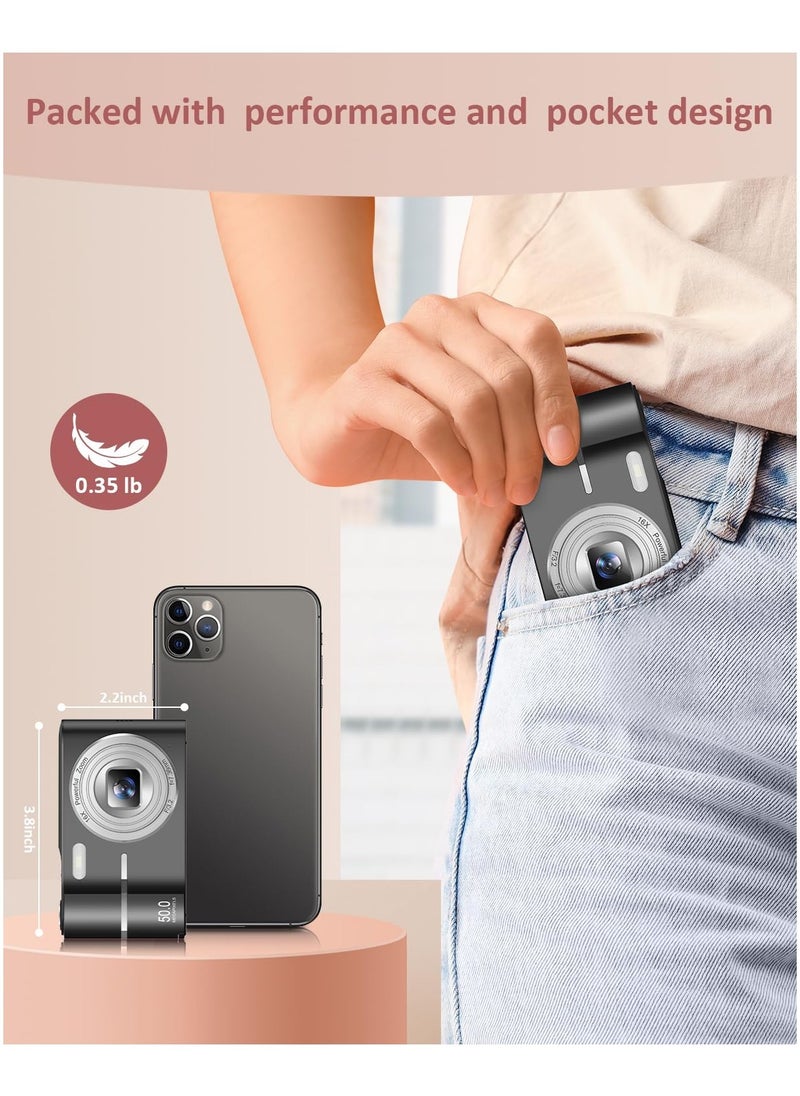 ASIV - Digital Camera, 50MP Full HD 1080P Camera with 16x Zoom Anti-Shake, Compact Camera for Teens Girls Boys, Kids Camera with 32GB SD Card - Image 1