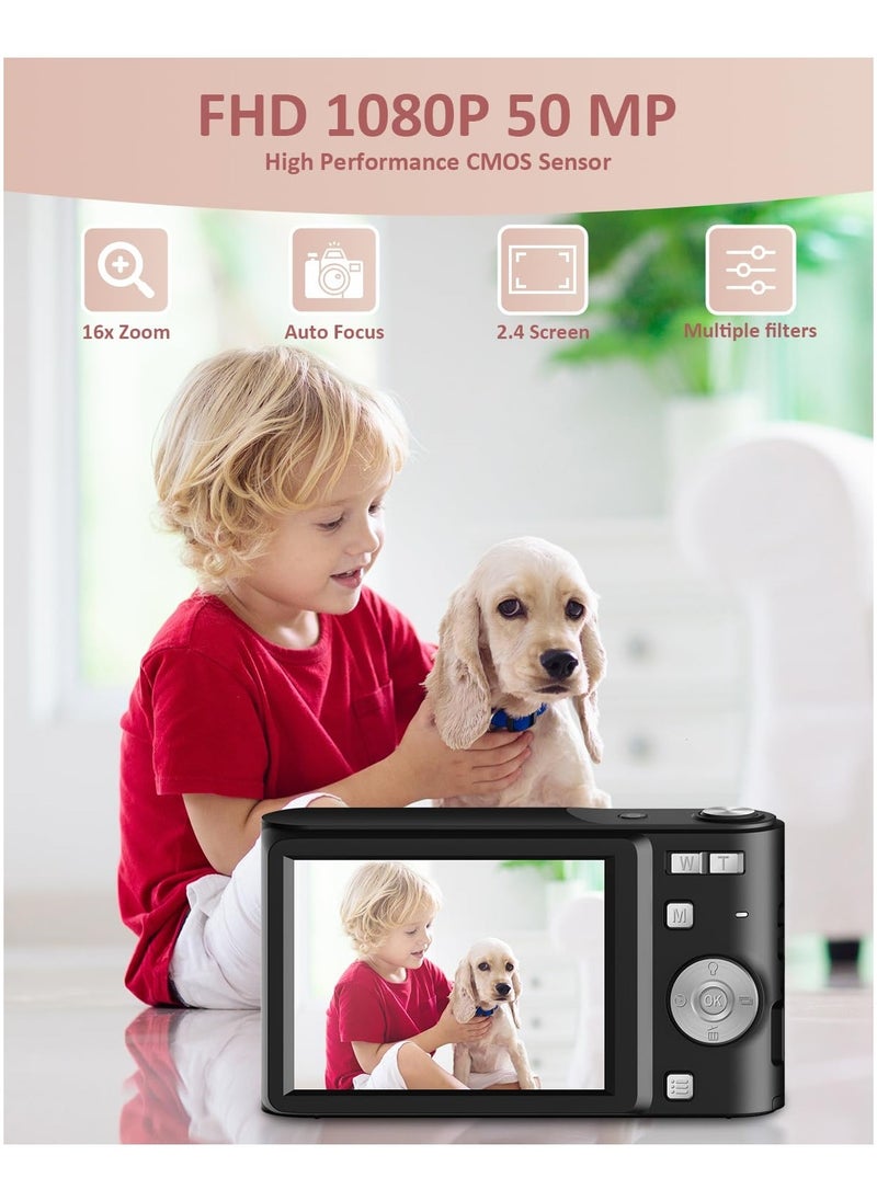 ASIV - Digital Camera, 50MP Full HD 1080P Camera with 16x Zoom Anti-Shake, Compact Camera for Teens Girls Boys, Kids Camera with 32GB SD Card - Image 1
