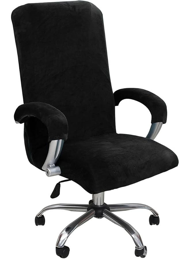 The Bros Office Chair Cover Velvet Computer Chair Cover Stretch Rotating Chair Cover Removable Swivel Slipcover Boss Chair Cover Protectors High Back Large (Black,Large) - Image 1