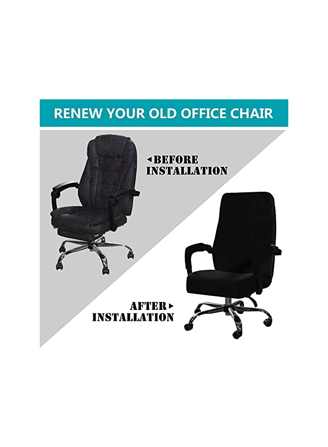 The Bros Office Chair Cover Velvet Computer Chair Cover Stretch Rotating Chair Cover Removable Swivel Slipcover Boss Chair Cover Protectors High Back Large (Black,Large) - Image 4