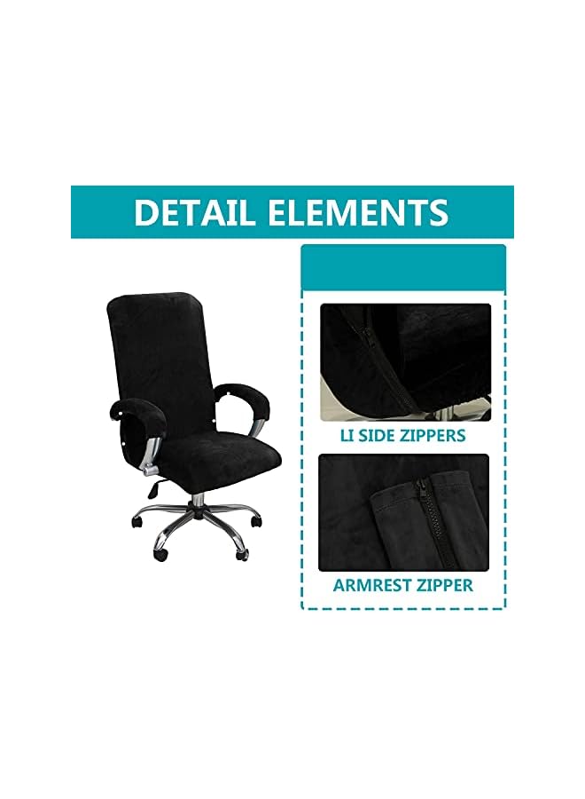 The Bros Office Chair Cover Velvet Computer Chair Cover Stretch Rotating Chair Cover Removable Swivel Slipcover Boss Chair Cover Protectors High Back Large (Black,Large) - Image 2