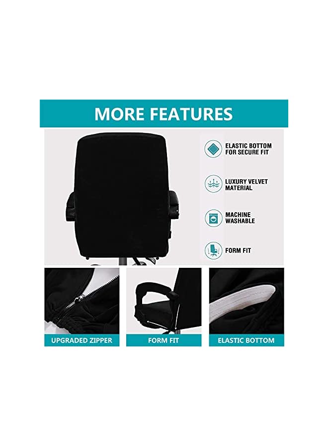 The Bros Office Chair Cover Velvet Computer Chair Cover Stretch Rotating Chair Cover Removable Swivel Slipcover Boss Chair Cover Protectors High Back Large (Black,Large) - Image 3