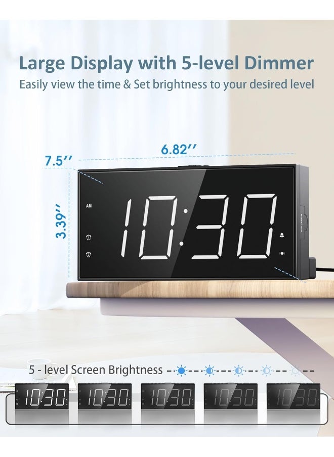 Roxicosly Super Loud Alarm Clock With Bed Shaker For Heavy Sleeper, Dual Vibrating Alarm Clock With Usb Charger For Hearing-Impaired Deaf, 7.5’’ Large Display With Dimmer, Snooze, 12/25H And Battery