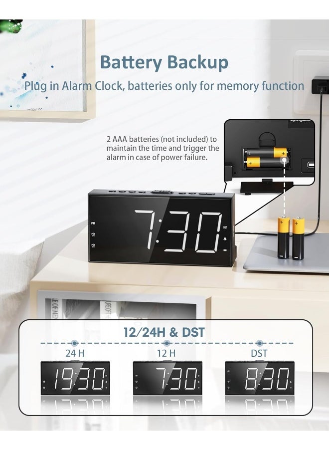 Roxicosly Super Loud Alarm Clock With Bed Shaker For Heavy Sleeper, Dual Vibrating Alarm Clock With Usb Charger For Hearing-Impaired Deaf, 7.5’’ Large Display With Dimmer, Snooze, 12/25H And Battery