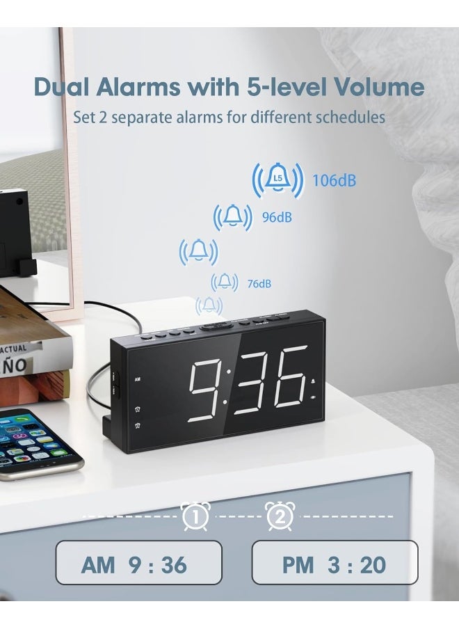 Roxicosly Super Loud Alarm Clock With Bed Shaker For Heavy Sleeper, Dual Vibrating Alarm Clock With Usb Charger For Hearing-Impaired Deaf, 7.5’’ Large Display With Dimmer, Snooze, 12/25H And Battery