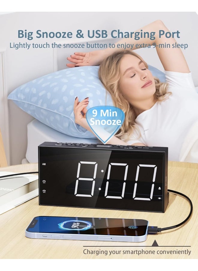 Roxicosly Super Loud Alarm Clock With Bed Shaker For Heavy Sleeper, Dual Vibrating Alarm Clock With Usb Charger For Hearing-Impaired Deaf, 7.5’’ Large Display With Dimmer, Snooze, 12/25H And Battery