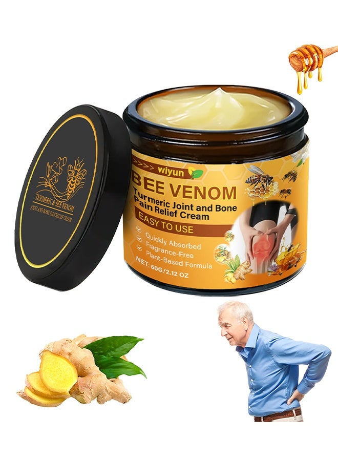 WIYUN Bee Venom Turmeric Joint And Bone Pain Relief Cream, Bee Venom Moisturizing Cream For Joints & Muscle Comfort, Bee Venom Advanced Cream,Professional Bee Venom Gel, Moisturizing Skin For Back, Neck, Hands, Knees, 60g - Image 1