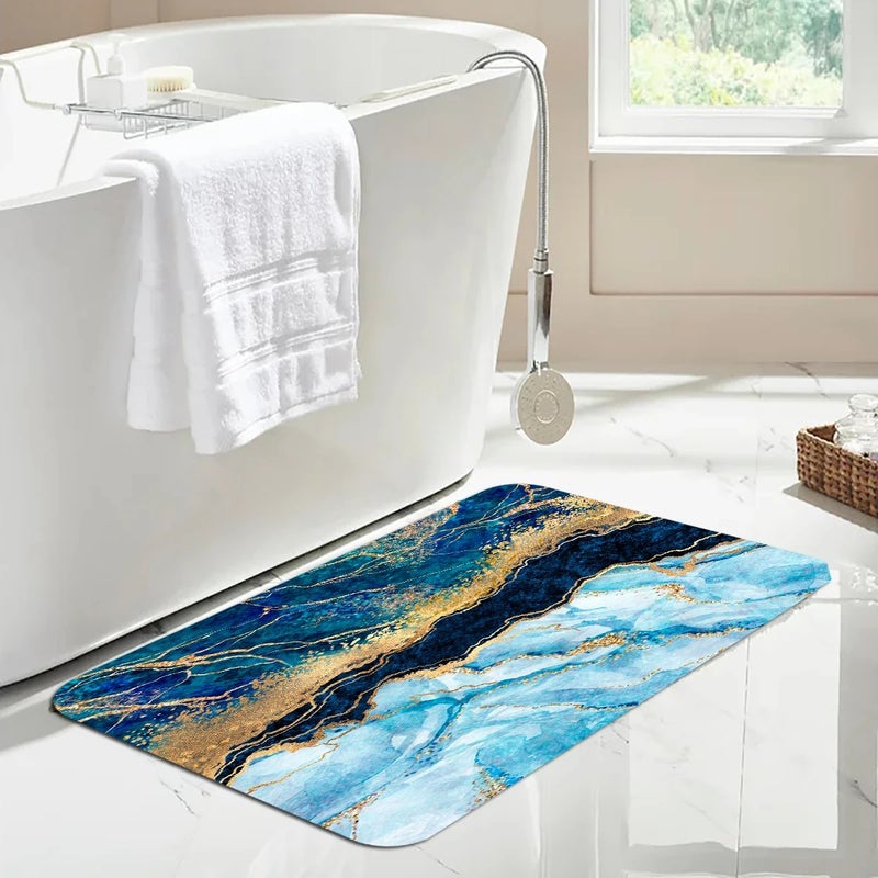 Y&D CF BS121 4 Pcs Marble Pattern Shower Curtain Sets with Non-Slip Rug Toilet Lid Cover Bath Mat for Christmas Bathroom Accessory - Image 5