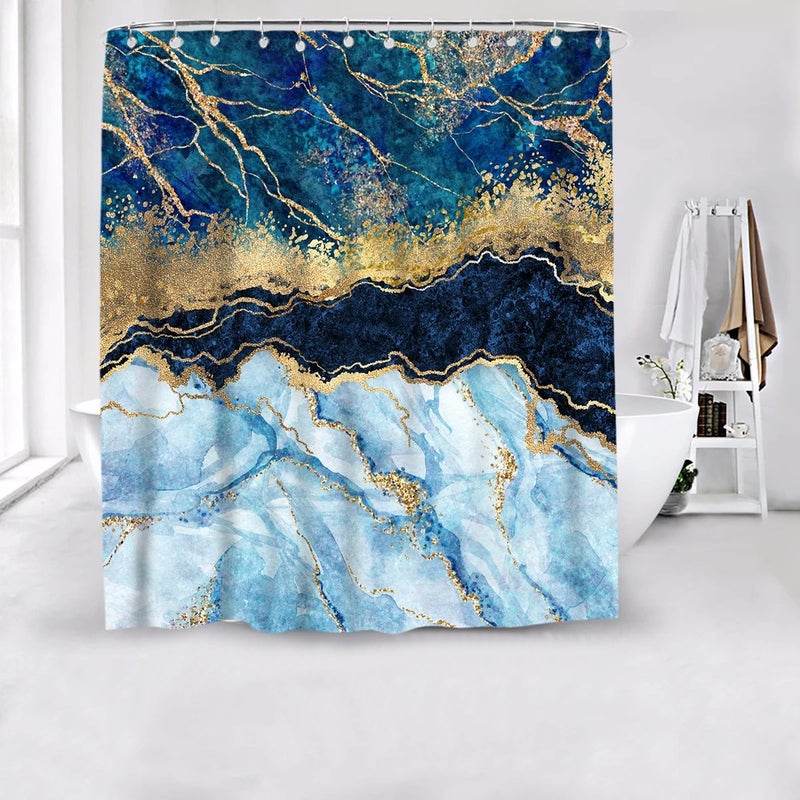 Y&D CF BS121 4 Pcs Marble Pattern Shower Curtain Sets with Non-Slip Rug Toilet Lid Cover Bath Mat for Christmas Bathroom Accessory - Image 4