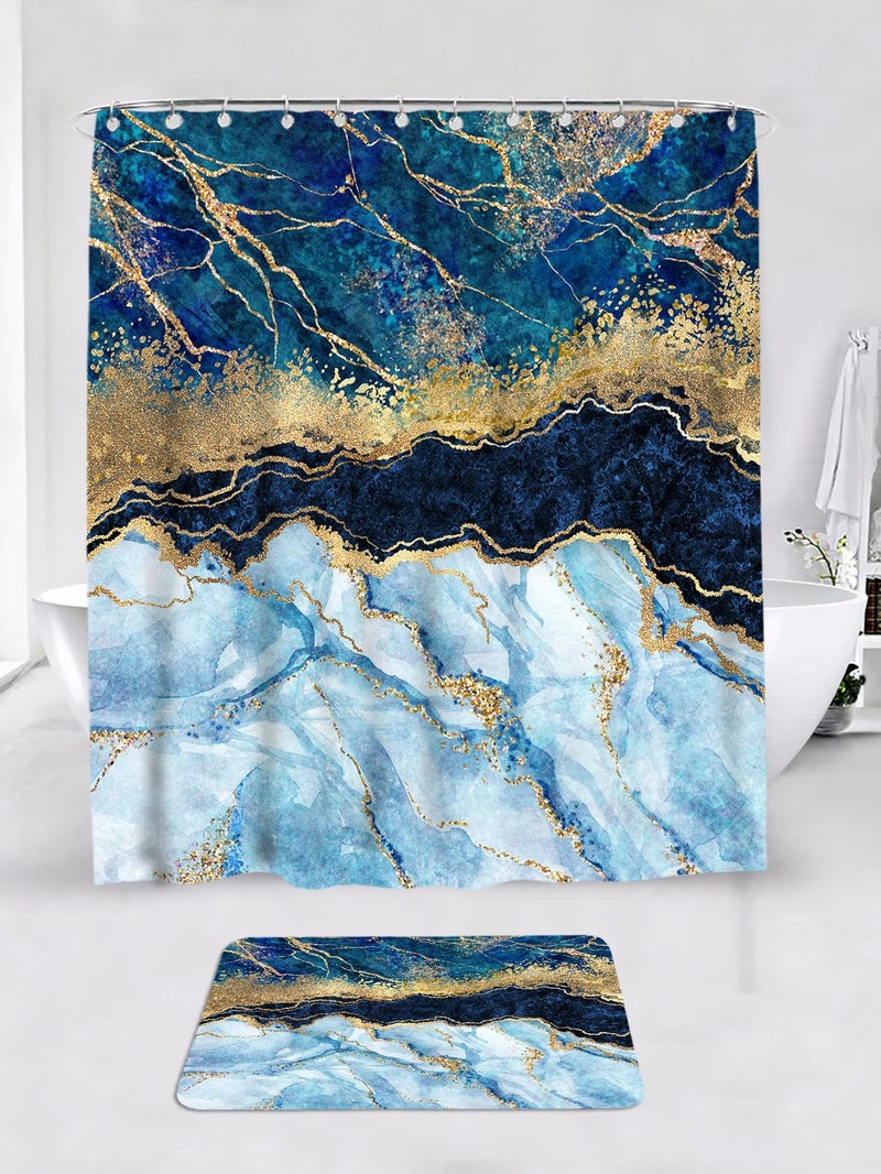 Y&D CF BS121 4 Pcs Marble Pattern Shower Curtain Sets with Non-Slip Rug Toilet Lid Cover Bath Mat for Christmas Bathroom Accessory - Image 3