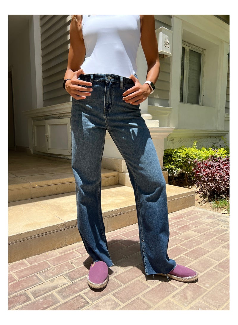 Pavo Split Hem Navy Blue Jeans - Image 2