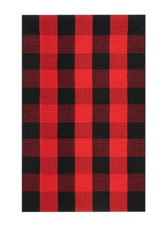 Generic 40*60cm Plain Plaid Floor Mat Home Porch Carpet Festive Atmosphere Decorative Carpet Washable Woven Outdoor Indoor Welcome Mat Suitable for Front Door/Farmhouse/Entrance/Home Entrance Outdoor Carpet (Red Plaid)  - Image 1