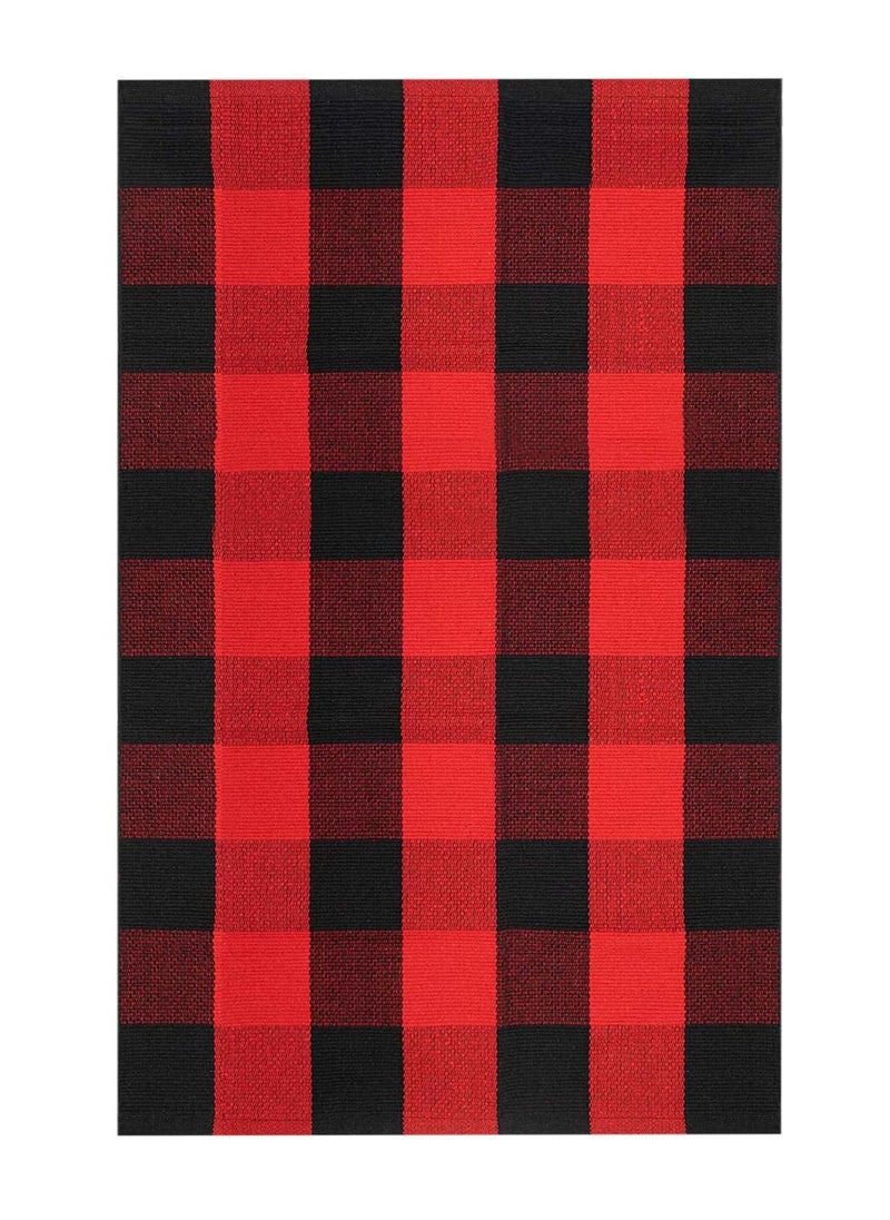 Generic 40*60cm Plain Plaid Floor Mat Home Porch Carpet Festive Atmosphere Decorative Carpet Washable Woven Outdoor Indoor Welcome Mat Suitable for Front Door/Farmhouse/Entrance/Home Entrance Outdoor Carpet (Red Plaid)  - Image 1