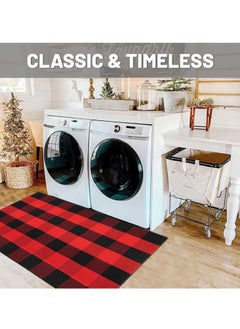Generic 40*60cm Plain Plaid Floor Mat Home Porch Carpet Festive Atmosphere Decorative Carpet Washable Woven Outdoor Indoor Welcome Mat Suitable for Front Door/Farmhouse/Entrance/Home Entrance Outdoor Carpet (Red Plaid)  - Image 4