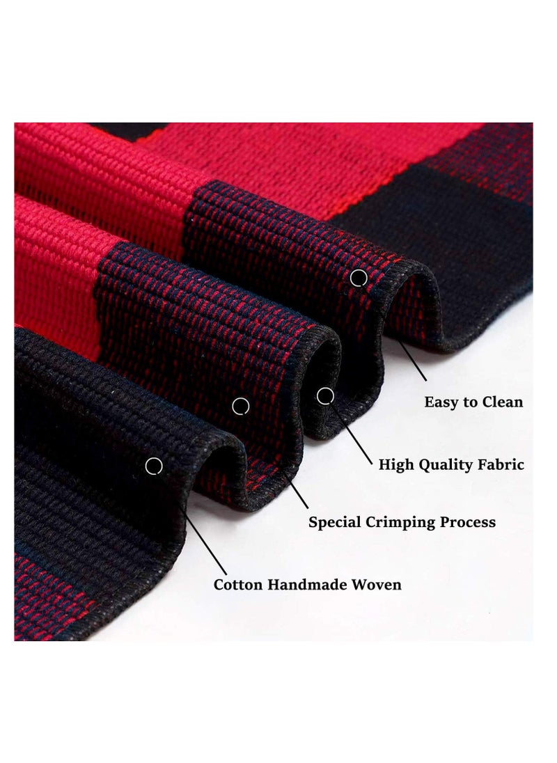 Generic 40*60cm Plain Plaid Floor Mat Home Porch Carpet Festive Atmosphere Decorative Carpet Washable Woven Outdoor Indoor Welcome Mat Suitable for Front Door/Farmhouse/Entrance/Home Entrance Outdoor Carpet (Red Plaid)  - Image 5