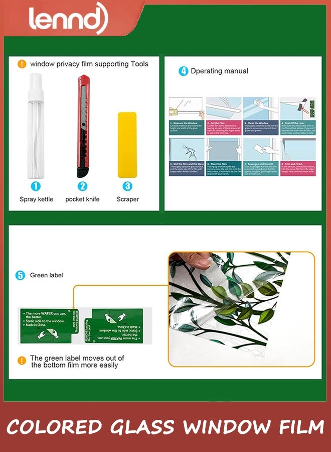 LENND Window Privacy Film Stain Glass Window Film Rainbow Window Film Window clings Non-Adhesive Reusable Decorative for Room (Leaf Rainbow, 44.5 x 200CM) - Image 3