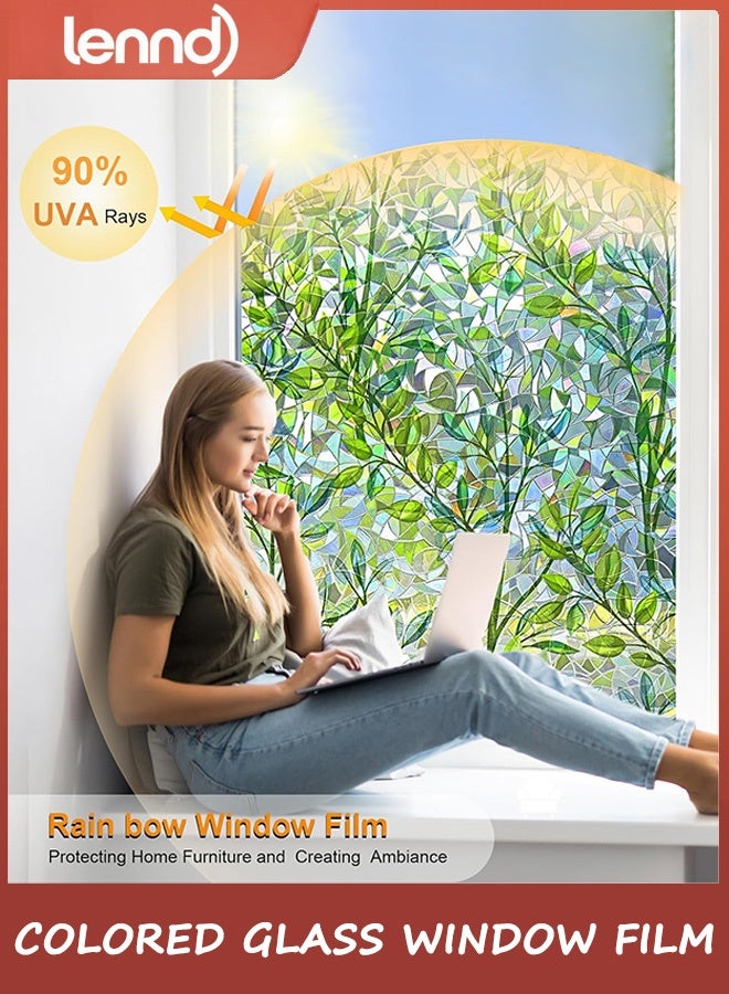 LENND Window Privacy Film Stain Glass Window Film Rainbow Window Film Window clings Non-Adhesive Reusable Decorative for Room (Leaf Rainbow, 44.5 x 200CM) - Image 4