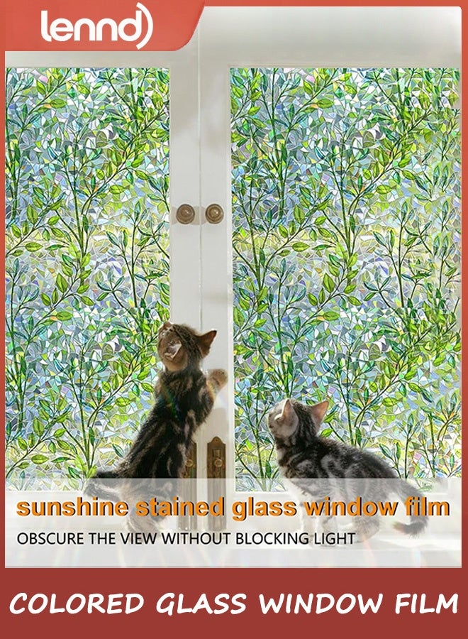 LENND Window Privacy Film Stain Glass Window Film Rainbow Window Film Window clings Non-Adhesive Reusable Decorative for Room (Leaf Rainbow, 44.5 x 200CM) - Image 2
