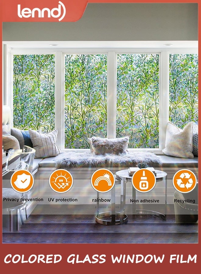 LENND Window Privacy Film Stain Glass Window Film Rainbow Window Film Window clings Non-Adhesive Reusable Decorative for Room (Leaf Rainbow, 44.5 x 200CM) - Image 5