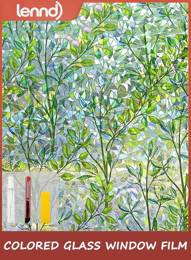 LENND Window Privacy Film Stain Glass Window Film Rainbow Window Film Window clings Non-Adhesive Reusable Decorative for Room (Leaf Rainbow, 44.5 x 200CM) - Image 1