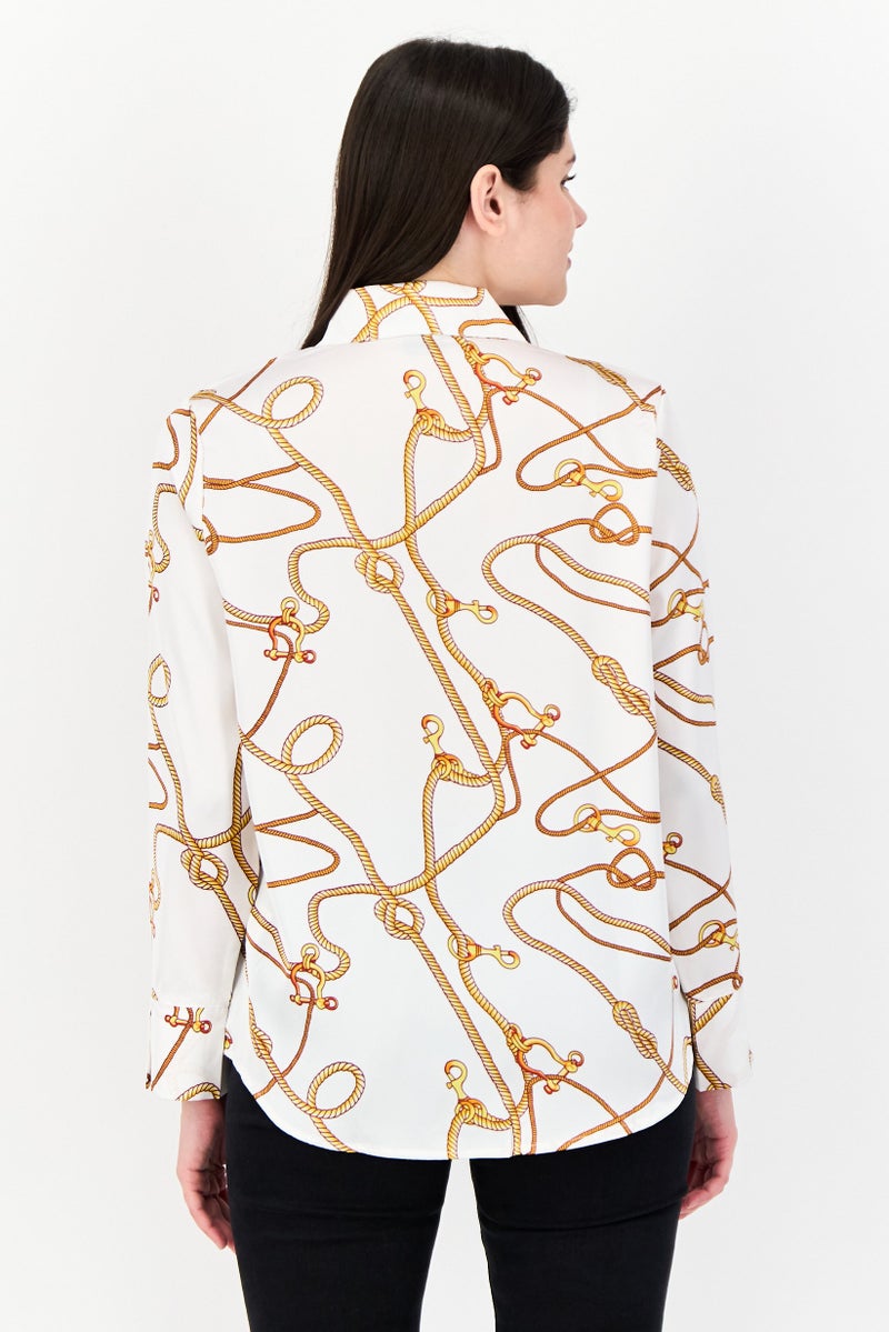 XOXO Women Spread Collar Long Sleeves Allover Print Satin Shirt, Multicolor - Image 3