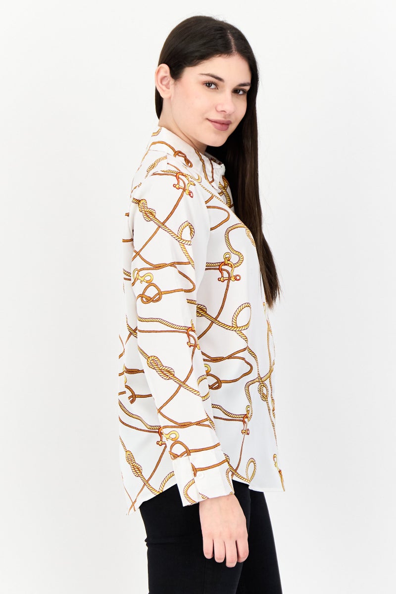 XOXO Women Spread Collar Long Sleeves Allover Print Satin Shirt, Multicolor - Image 4