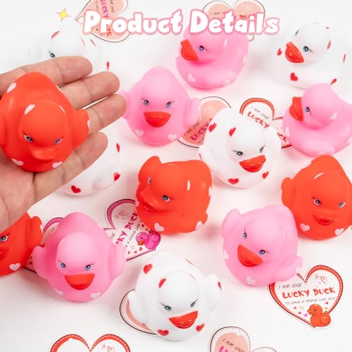 kockuu 20pcs Rubber Ducks with Cards Gift Valentines Day Party Favors Small 2.36” Assorted Pink Red White Squeaky Duckies in Bulk with Love Heart Cards Treats Giveaways for Kids Cupcake Topper - Image 4