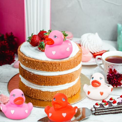 kockuu 20pcs Rubber Ducks with Cards Gift Valentines Day Party Favors Small 2.36” Assorted Pink Red White Squeaky Duckies in Bulk with Love Heart Cards Treats Giveaways for Kids Cupcake Topper - Image 5
